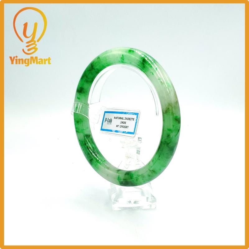 Yingmart 67mm PNJ Certified Natural Color Grey White Natural Jadeite Jade Bangle Bracelet, Real Gemstone, Gift for Her Mom Grandma Sister