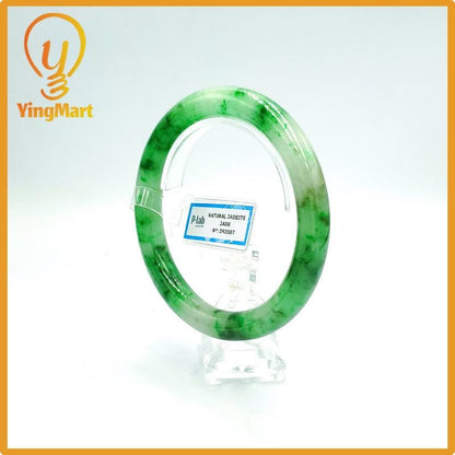 Yingmart 67mm PNJ Certified Natural Color Grey White Natural Jadeite Jade Bangle Bracelet, Real Gemstone, Gift for Her Mom Grandma Sister