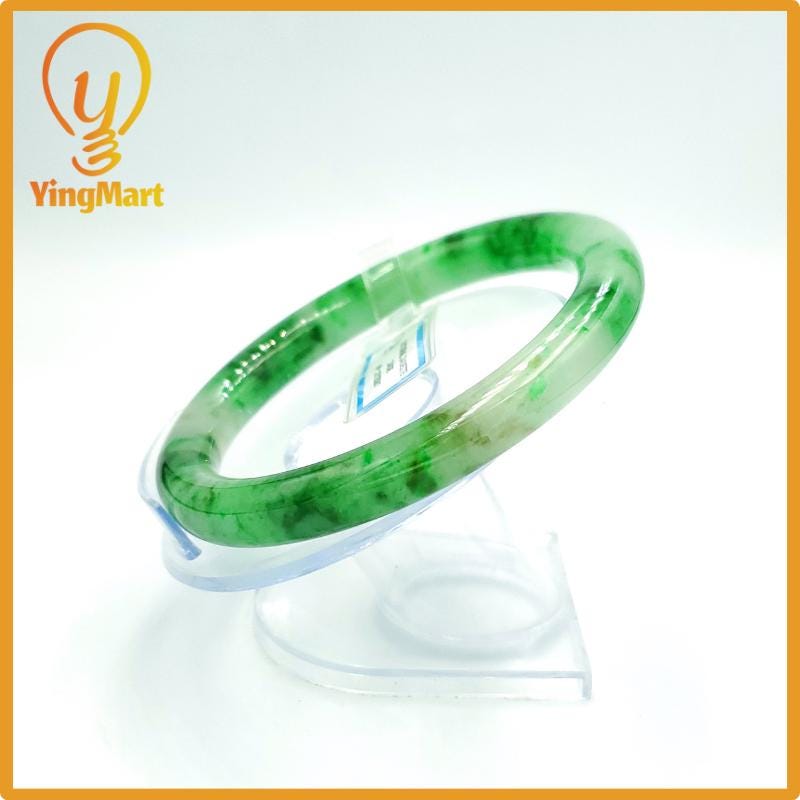 Yingmart 67mm PNJ Certified Natural Color Grey White Natural Jadeite Jade Bangle Bracelet, Real Gemstone, Gift for Her Mom Grandma Sister