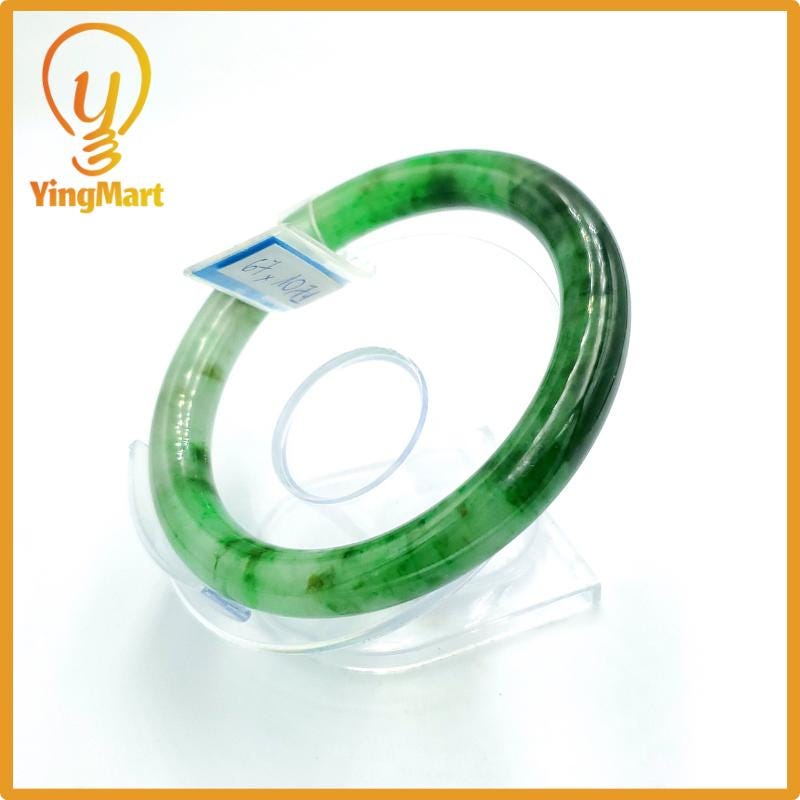Yingmart 67mm PNJ Certified Natural Color Grey White Natural Jadeite Jade Bangle Bracelet, Real Gemstone, Gift for Her Mom Grandma Sister
