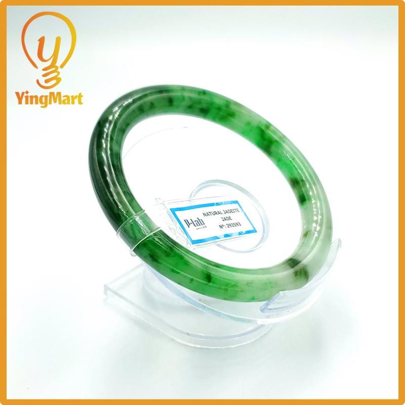 Yingmart 67mm PNJ Certified Natural Color Grey White Natural Jadeite Jade Bangle Bracelet, Real Gemstone, Gift for Her Mom Grandma Sister