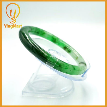 Yingmart 67mm PNJ Certified Natural Color Grey White Natural Jadeite Jade Bangle Bracelet, Real Gemstone, Gift for Her Mom Grandma Sister