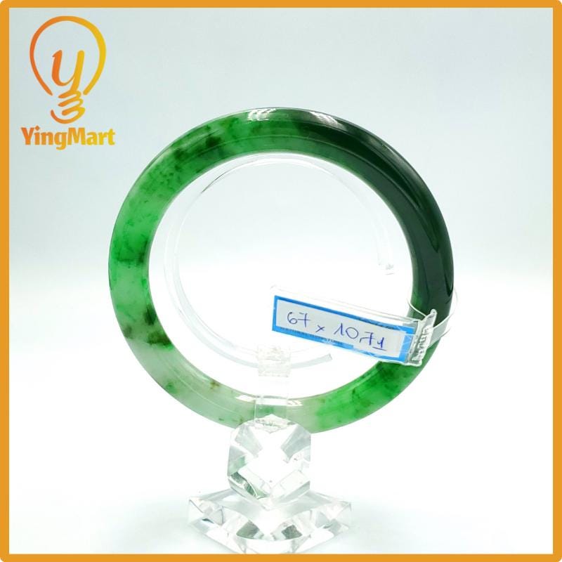 Yingmart 67mm PNJ Certified Natural Color Grey White Natural Jadeite Jade Bangle Bracelet, Real Gemstone, Gift for Her Mom Grandma Sister