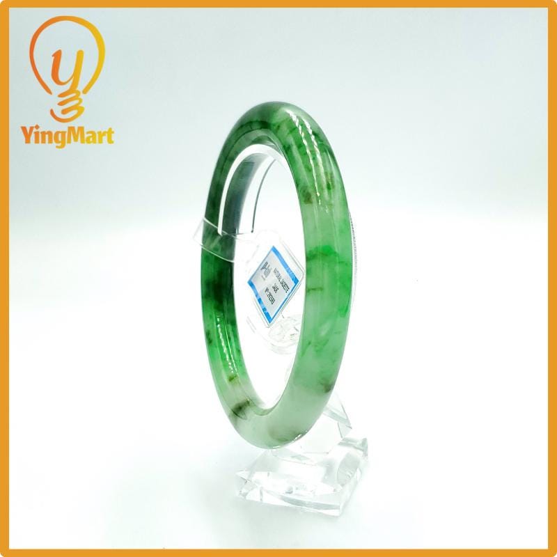 Yingmart 67mm PNJ Certified Natural Color Grey White Natural Jadeite Jade Bangle Bracelet, Real Gemstone, Gift for Her Mom Grandma Sister