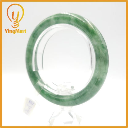 Yingmart 51mm PNJ Certified Natural Color Grey White Natural Jadeite Jade Bangle Bracelet, Real Gemstone, Gift for Her Mom Grandma Sister