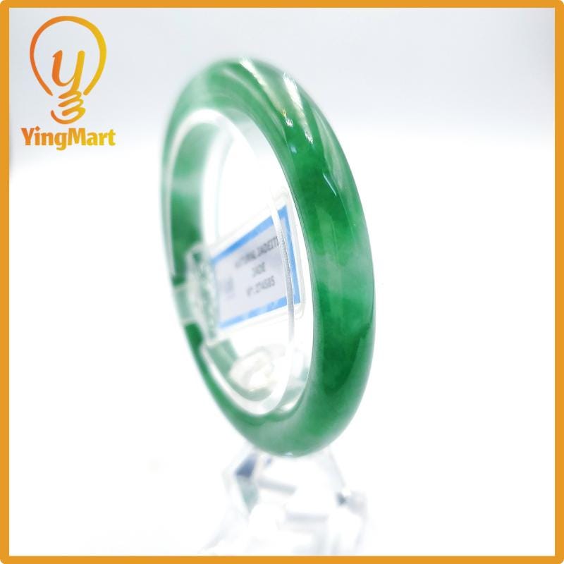 Yingmart 51mm PNJ Certified Natural Color Grey White Natural Jadeite Jade Bangle Bracelet, Real Gemstone, Gift for Her Mom Grandma Sister