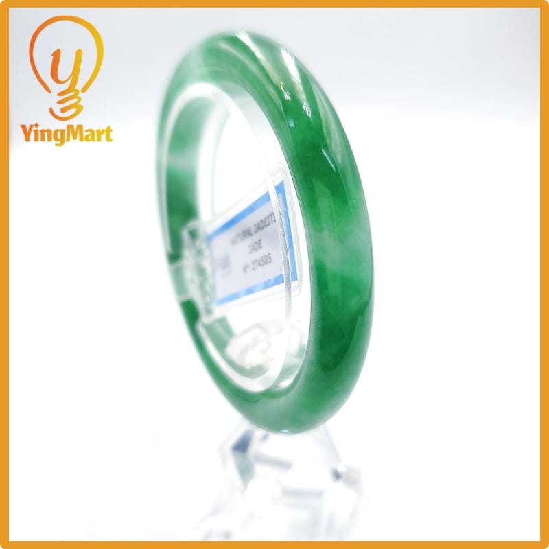 Yingmart 51mm PNJ Certified Natural Color Grey White Natural Jadeite Jade Bangle Bracelet, Real Gemstone, Gift for Her Mom Grandma Sister