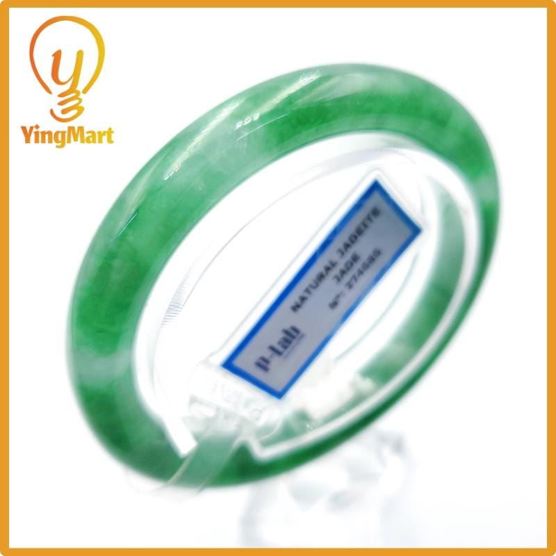Yingmart 51mm PNJ Certified Natural Color Grey White Natural Jadeite Jade Bangle Bracelet, Real Gemstone, Gift for Her Mom Grandma Sister
