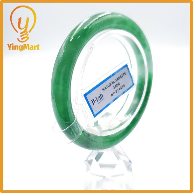 Yingmart 53mm PNJ Certified Natural Color Grey White Natural Jadeite Jade Bangle Bracelet, Real Gemstone, Gift for Her Mom Grandma Sister