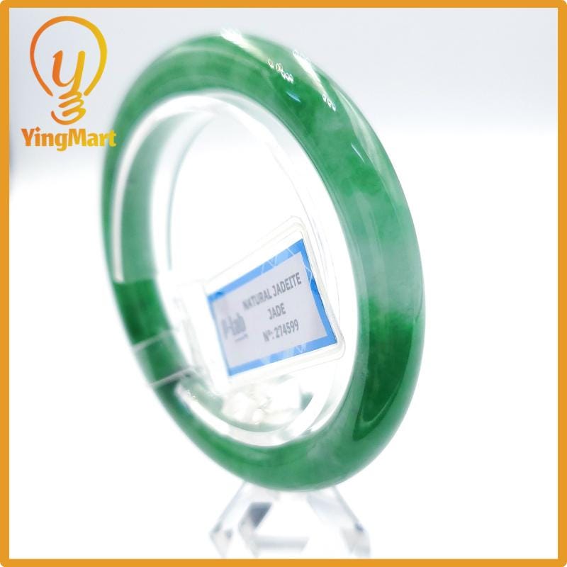 Yingmart 53mm PNJ Certified Natural Color Grey White Natural Jadeite Jade Bangle Bracelet, Real Gemstone, Gift for Her Mom Grandma Sister