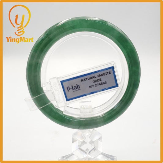 Yingmart 53mm PNJ Certified Natural Color Grey White Natural Jadeite Jade Bangle Bracelet, Real Gemstone, Gift for Her Mom Grandma Sister