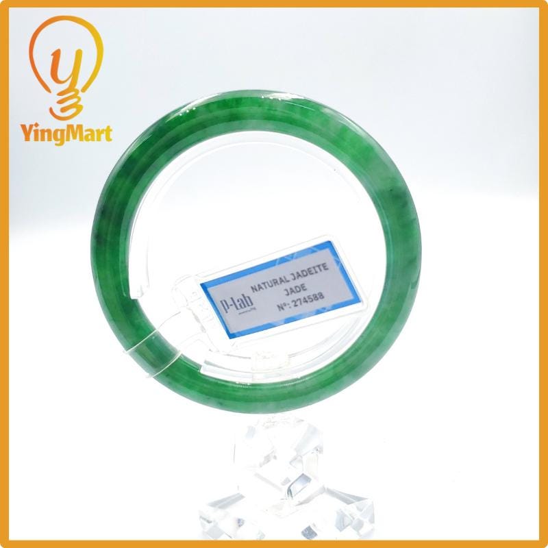 Yingmart 53mm PNJ Certified Natural Color Grey White Natural Jadeite Jade Bangle Bracelet, Real Gemstone, Gift for Her Mom Grandma Sister