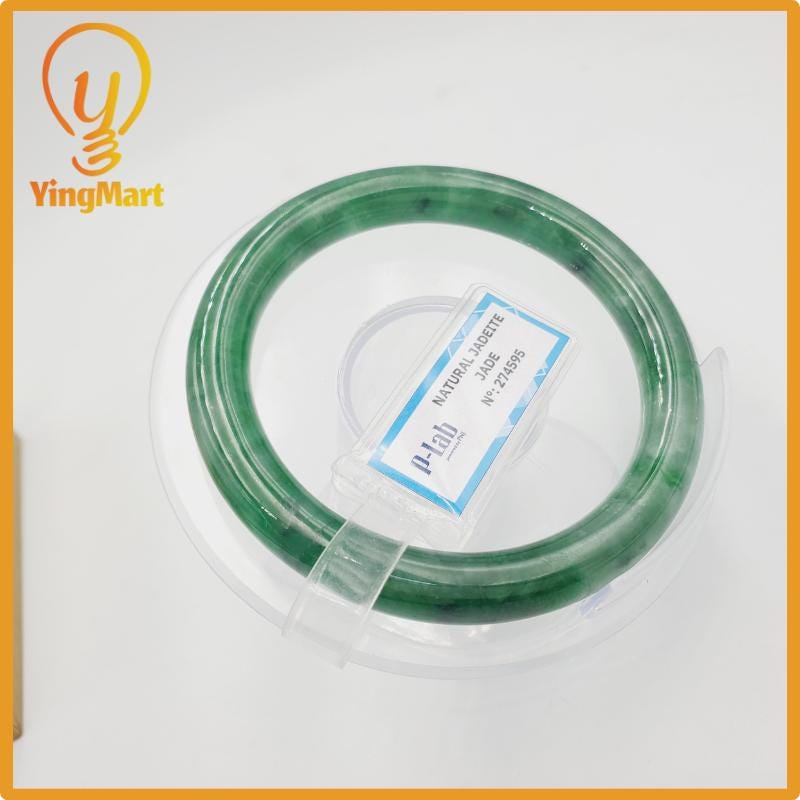 Yingmart 53mm PNJ274595 Certified Natural Color Grey White Natural Jadeite Jade Bangle Bracelet, Real Gemstone, Gift for Mom Grandma Sister