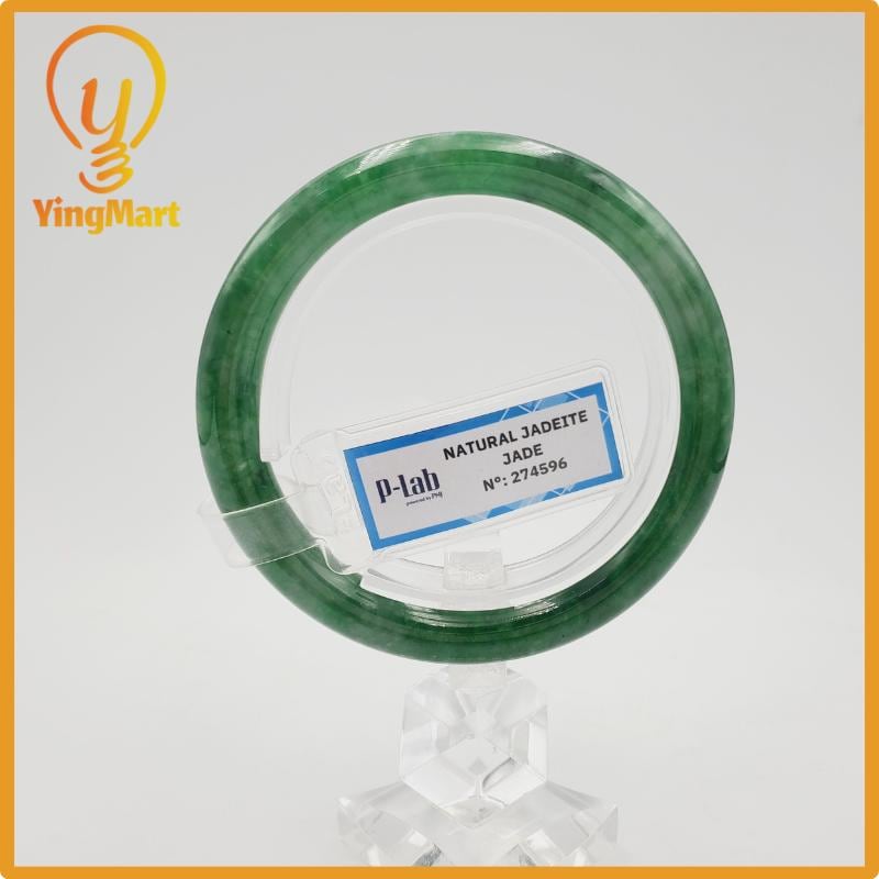 Yingmart 52mm PNJ274596 Certified Natural Color Grey White Natural Jadeite Jade Bangle Bracelet, Real Gemstone, Gift for Mom Grandma Sister