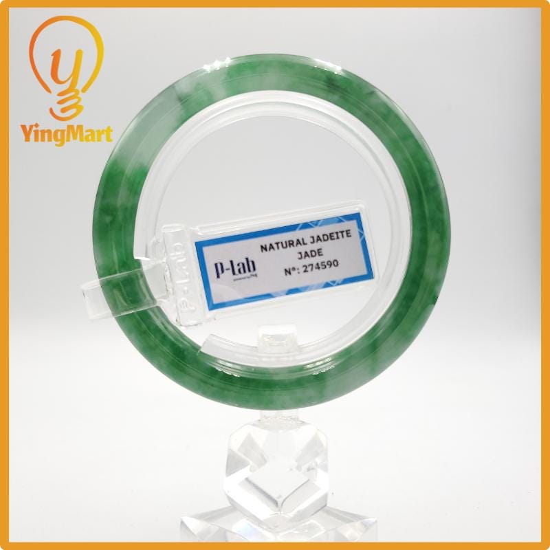 Yingmart 53mm PNJ274590 Certified Natural Color Grey White Natural Jadeite Jade Bangle Bracelet, Real Gemstone, Gift for Mom Grandma Sister