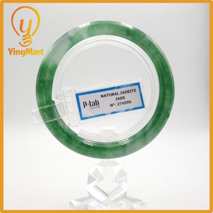 Yingmart 53mm PNJ274590 Certified Natural Color Grey White Natural Jadeite Jade Bangle Bracelet, Real Gemstone, Gift for Mom Grandma Sister