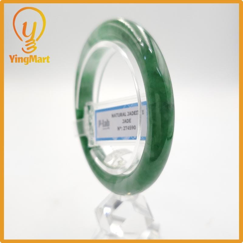 Yingmart 53mm PNJ274590 Certified Natural Color Grey White Natural Jadeite Jade Bangle Bracelet, Real Gemstone, Gift for Mom Grandma Sister