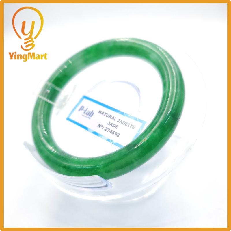 Yingmart 51mm PNJ Certified Natural Color Grey White Natural Jadeite Jade Bangle Bracelet, Real Gemstone, Gift for Her Mom Grandma Sister