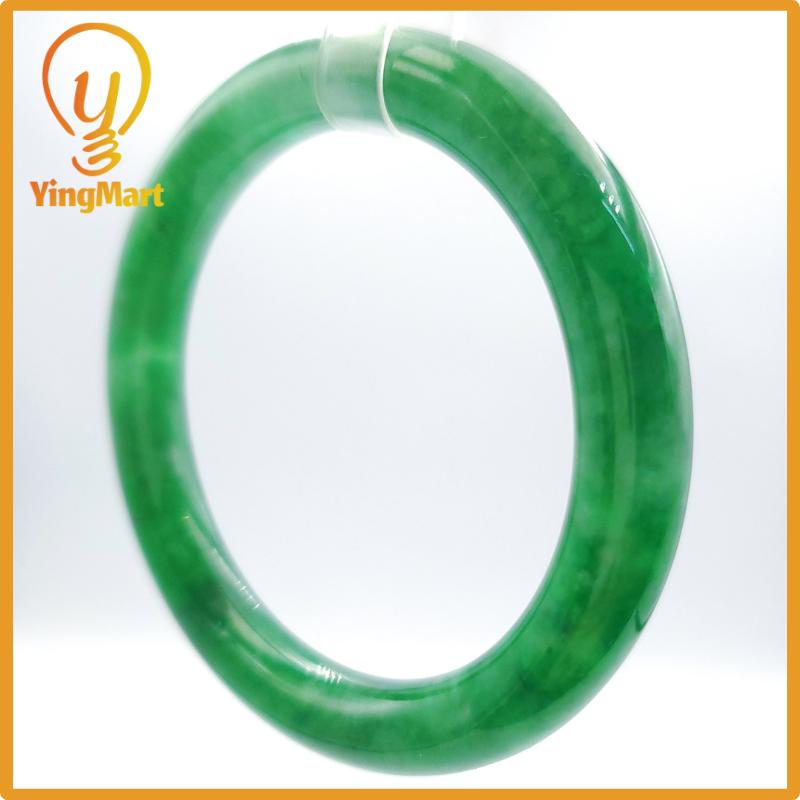 Yingmart 51mm PNJ Certified Natural Color Grey White Natural Jadeite Jade Bangle Bracelet, Real Gemstone, Gift for Her Mom Grandma Sister