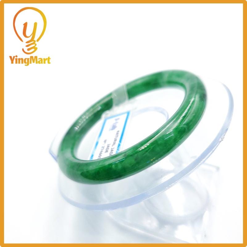 Yingmart 51mm PNJ Certified Natural Color Grey White Natural Jadeite Jade Bangle Bracelet, Real Gemstone, Gift for Her Mom Grandma Sister