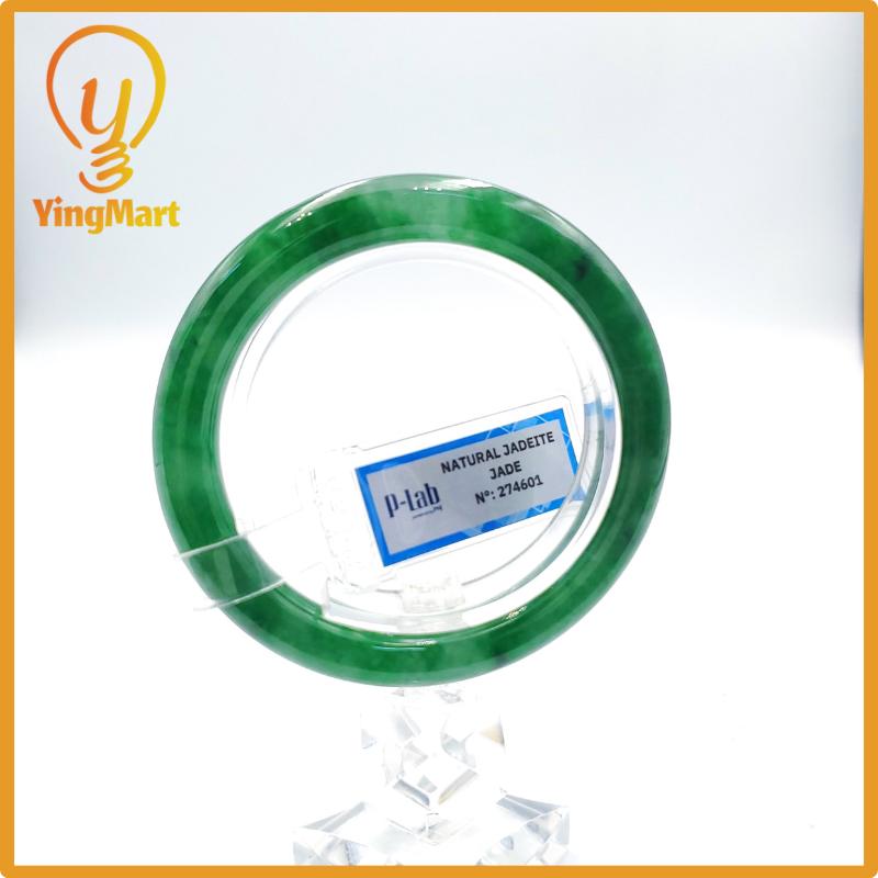 Yingmart 51mm PNJ Certified Natural Color Grey White Natural Jadeite Jade Bangle Bracelet, Real Gemstone, Gift for Her Mom Grandma Sister