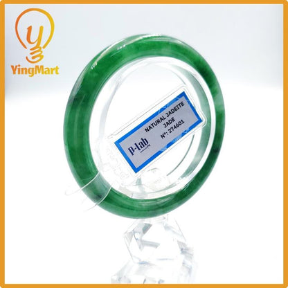 Yingmart 51mm PNJ Certified Natural Color Grey White Natural Jadeite Jade Bangle Bracelet, Real Gemstone, Gift for Her Mom Grandma Sister