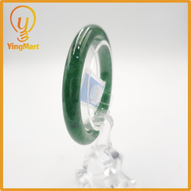 Yingmart 51mm PNJ Certified Natural Color Grey White Natural Jadeite Jade Bangle Bracelet, Real Gemstone, Gift for Her Mom Grandma Sister