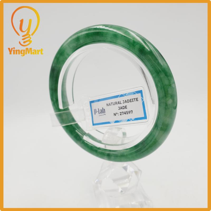 Yingmart 52mm PNJ274597 Certified Natural Color Grey White Natural Jadeite Jade Bangle Bracelet, Real Gemstone, Gift for Mom Grandma Sister