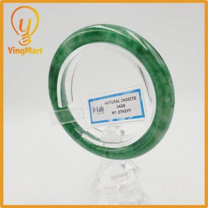 Yingmart 52mm PNJ274597 Certified Natural Color Grey White Natural Jadeite Jade Bangle Bracelet, Real Gemstone, Gift for Mom Grandma Sister