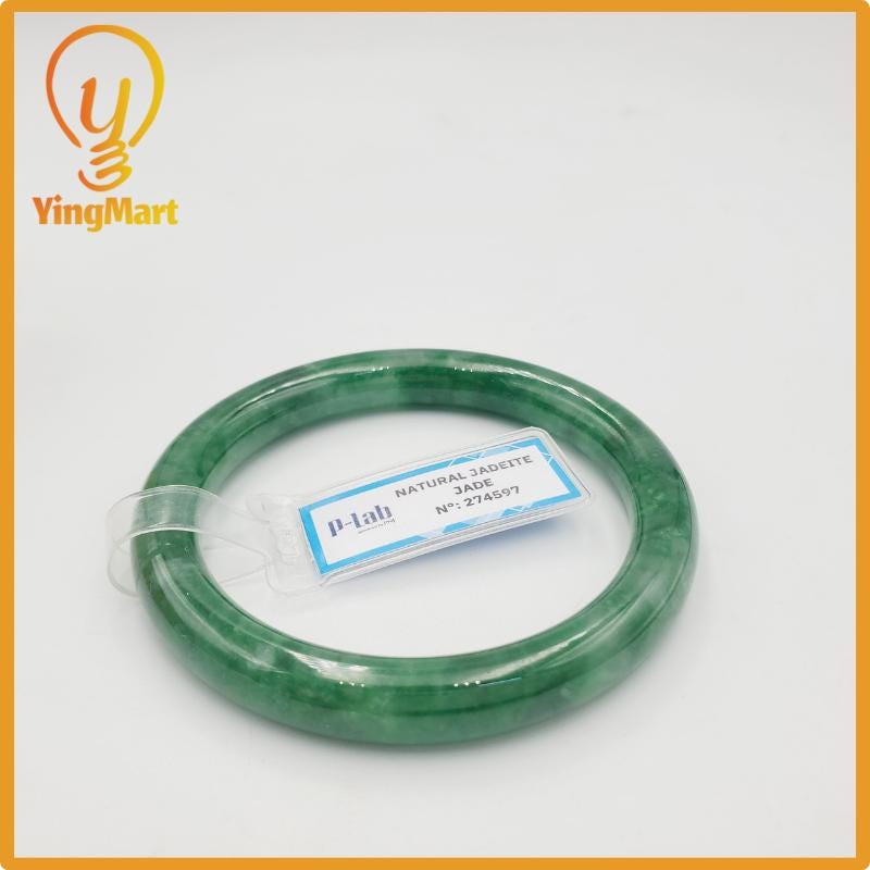 Yingmart 52mm PNJ274597 Certified Natural Color Grey White Natural Jadeite Jade Bangle Bracelet, Real Gemstone, Gift for Mom Grandma Sister