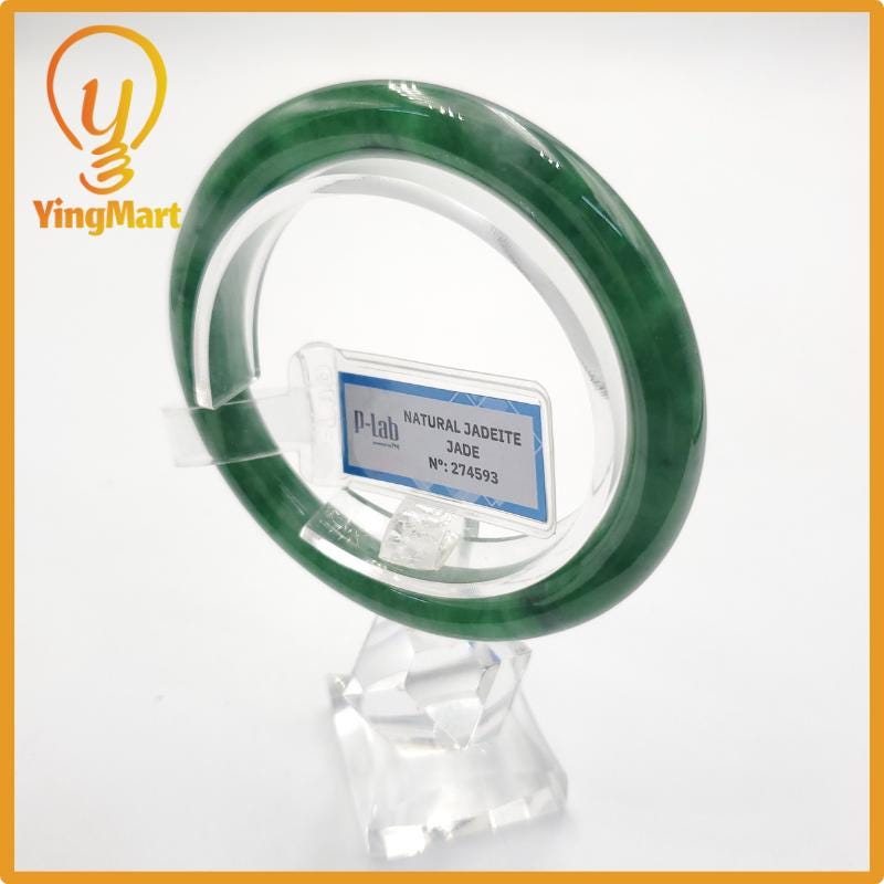 Yingmart 53mm PNJ274593 Certified Natural Color Grey White Natural Jadeite Jade Bangle Bracelet, Real Gemstone, Gift for Mom Grandma Sister