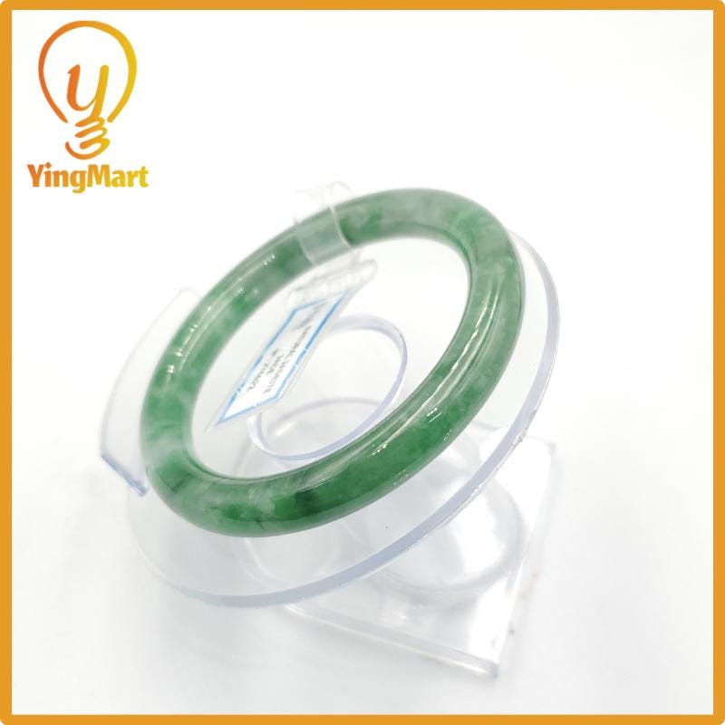 Yingmart 53mm PNJ274622 Certified Natural Color Grey White Natural Jadeite Jade Bangle Bracelet, Real Gemstone, Gift for Mom Grandma Sister