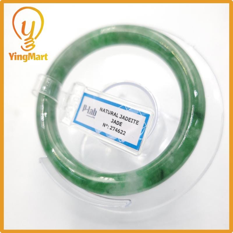 Yingmart 53mm PNJ274622 Certified Natural Color Grey White Natural Jadeite Jade Bangle Bracelet, Real Gemstone, Gift for Mom Grandma Sister