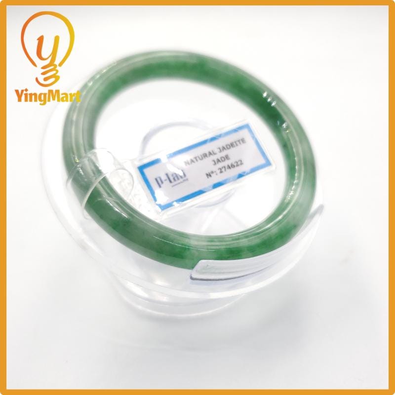 Yingmart 53mm PNJ274622 Certified Natural Color Grey White Natural Jadeite Jade Bangle Bracelet, Real Gemstone, Gift for Mom Grandma Sister