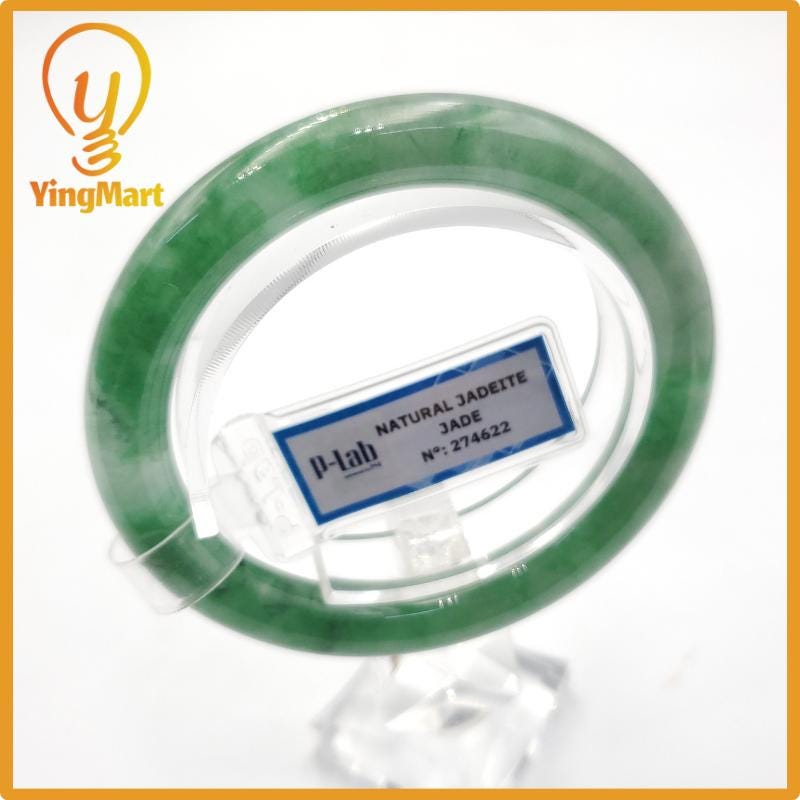 Yingmart 53mm PNJ274622 Certified Natural Color Grey White Natural Jadeite Jade Bangle Bracelet, Real Gemstone, Gift for Mom Grandma Sister