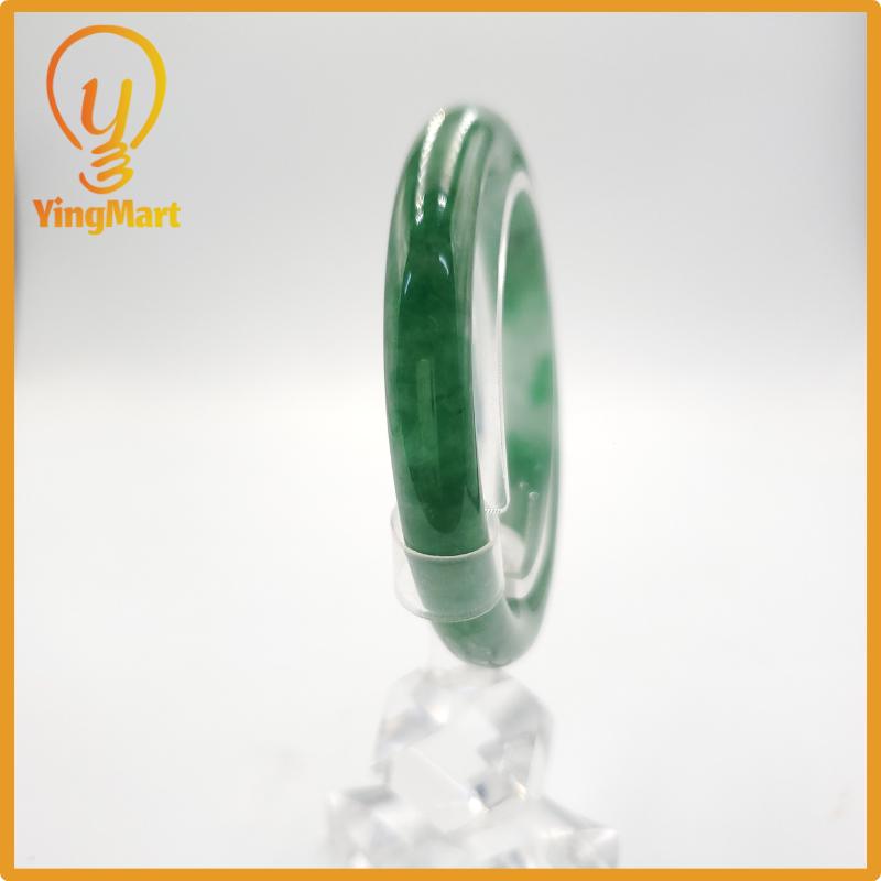Yingmart 51mm PNJ Certified Natural Color Grey White Natural Jadeite Jade Bangle Bracelet, Real Gemstone, Gift for Her Mom Grandma Sister