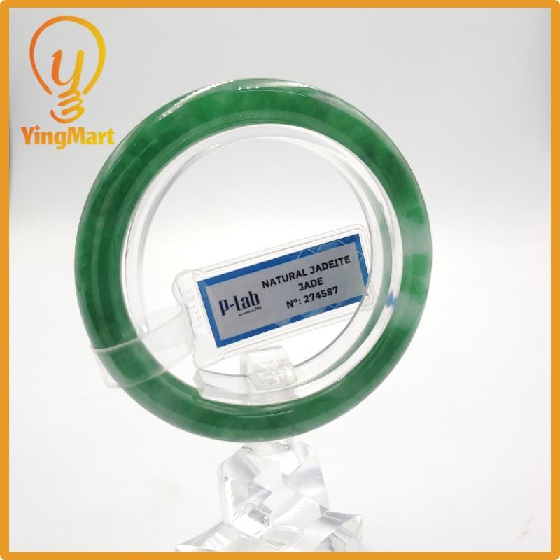 Yingmart 51mm PNJ Certified Natural Color Grey White Natural Jadeite Jade Bangle Bracelet, Real Gemstone, Gift for Her Mom Grandma Sister