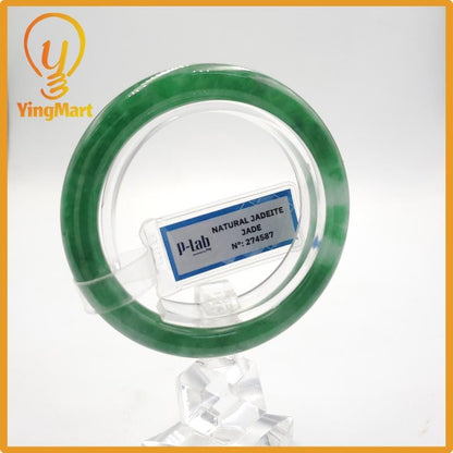 Yingmart 51mm PNJ Certified Natural Color Grey White Natural Jadeite Jade Bangle Bracelet, Real Gemstone, Gift for Her Mom Grandma Sister