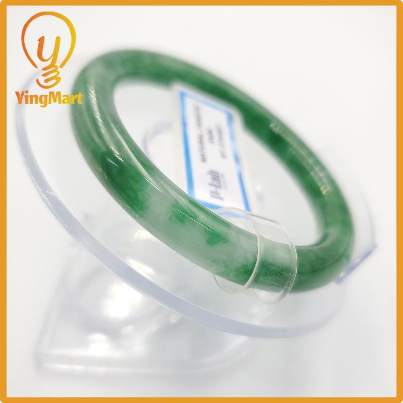 Yingmart 51mm PNJ Certified Natural Color Grey White Natural Jadeite Jade Bangle Bracelet, Real Gemstone, Gift for Her Mom Grandma Sister