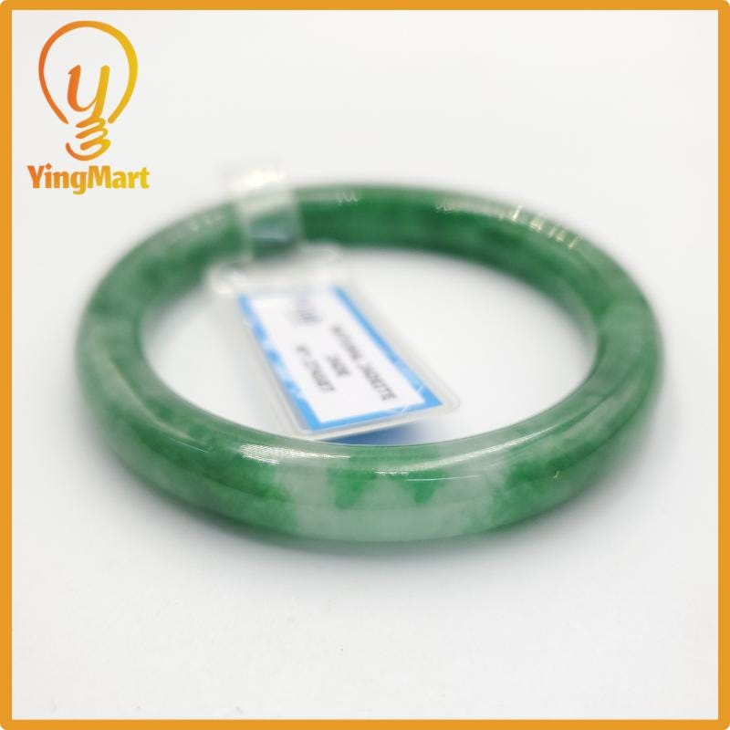 Yingmart 51mm PNJ Certified Natural Color Grey White Natural Jadeite Jade Bangle Bracelet, Real Gemstone, Gift for Her Mom Grandma Sister