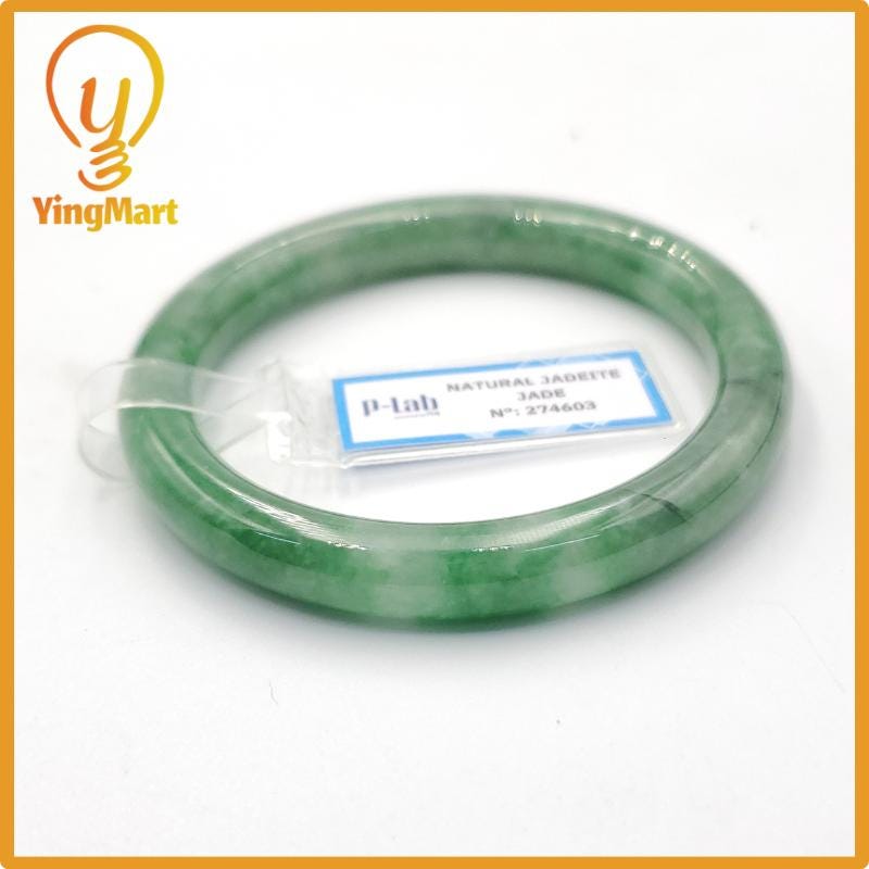 Yingmart 53mm PNJ274603 Certified Natural Color Grey White Natural Jadeite Jade Bangle Bracelet, Real Gemstone, Gift for Mom Grandma Sister