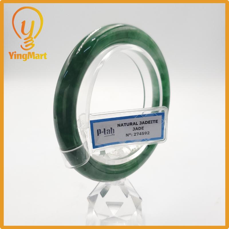 Yingmart 53mm PNJ274592 Certified Natural Color Grey White Natural Jadeite Jade Bangle Bracelet, Real Gemstone, Gift for Mom Grandma Sister
