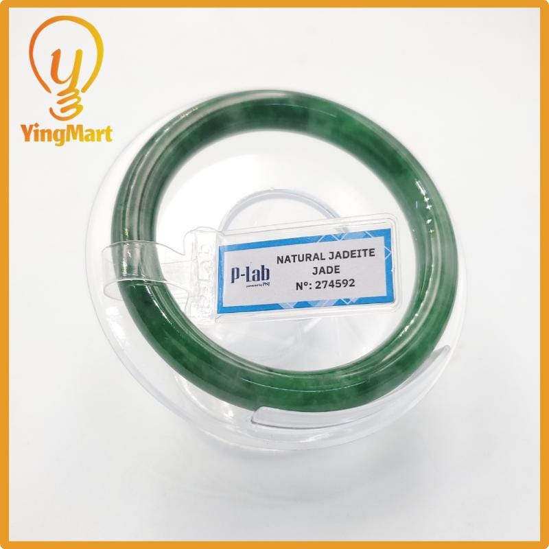 Yingmart 53mm PNJ274592 Certified Natural Color Grey White Natural Jadeite Jade Bangle Bracelet, Real Gemstone, Gift for Mom Grandma Sister