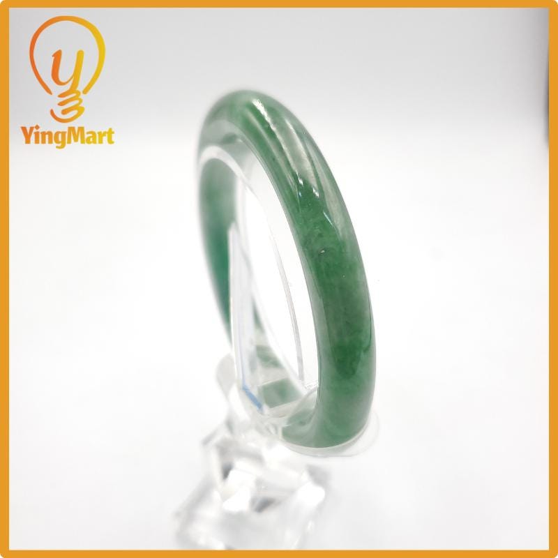 Yingmart 53mm PNJ274621 Certified Natural Color Grey White Natural Jadeite Jade Bangle Bracelet, Real Gemstone, Gift for Mom Grandma Sister