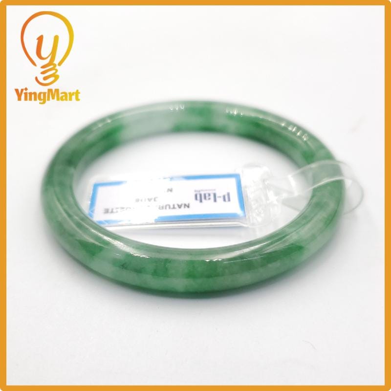 Yingmart 53mm PNJ274616 Certified Natural Color Grey White Natural Jadeite Jade Bangle Bracelet, Real Gemstone, Gift for Mom Grandma Sister