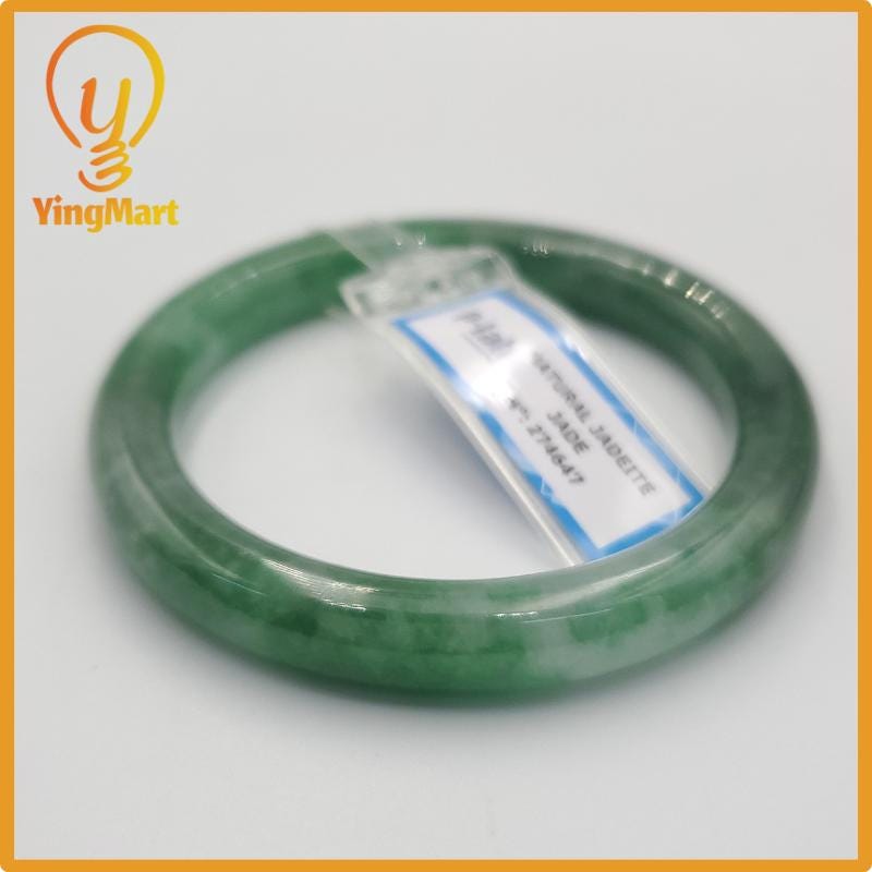 Yingmart 53mm PNJ274647 Certified Natural Color Grey White Natural Jadeite Jade Bangle Bracelet, Real Gemstone, Gift for Mom Grandma Sister