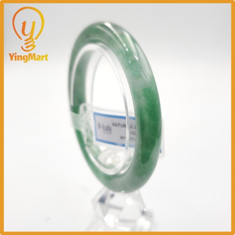 Yingmart 53mm PNJ274647 Certified Natural Color Grey White Natural Jadeite Jade Bangle Bracelet, Real Gemstone, Gift for Mom Grandma Sister