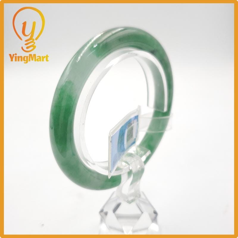 Yingmart 53mm PNJ274647 Certified Natural Color Grey White Natural Jadeite Jade Bangle Bracelet, Real Gemstone, Gift for Mom Grandma Sister