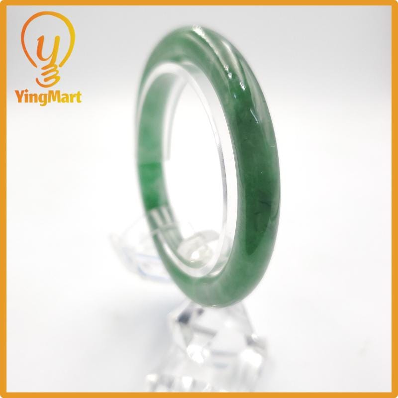 Yingmart 53mm PNJ274549 Certified Natural Color Grey White Natural Jadeite Jade Bangle Bracelet, Real Gemstone, Gift for Mom Grandma Sister