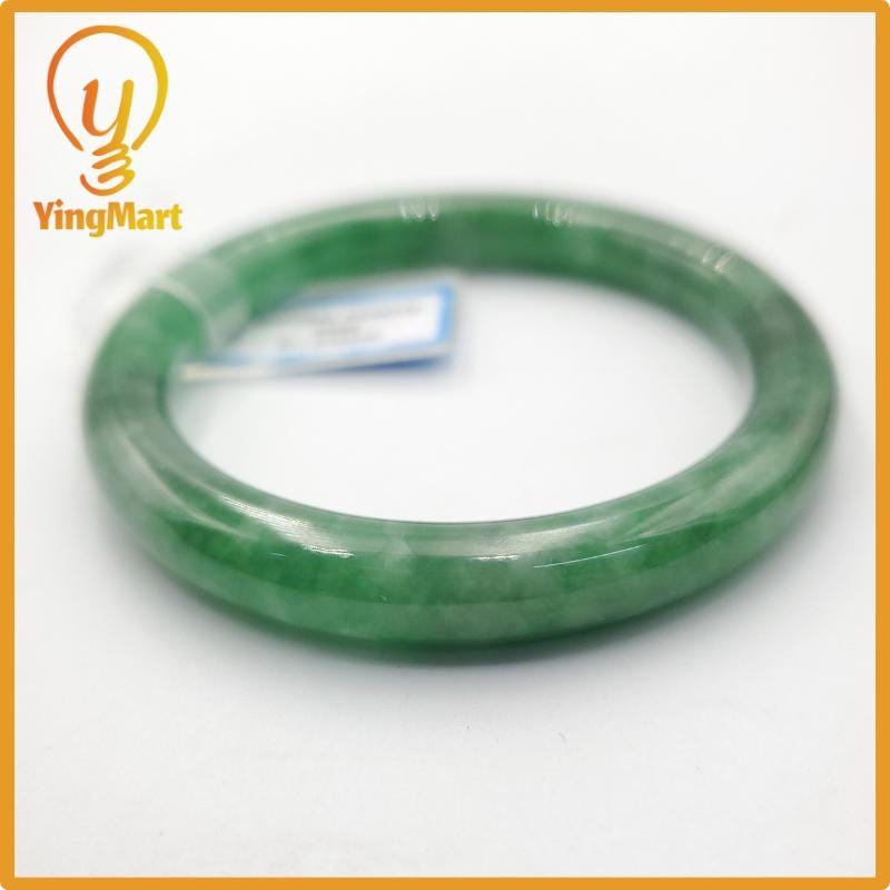 Yingmart 53mm PNJ274549 Certified Natural Color Grey White Natural Jadeite Jade Bangle Bracelet, Real Gemstone, Gift for Mom Grandma Sister